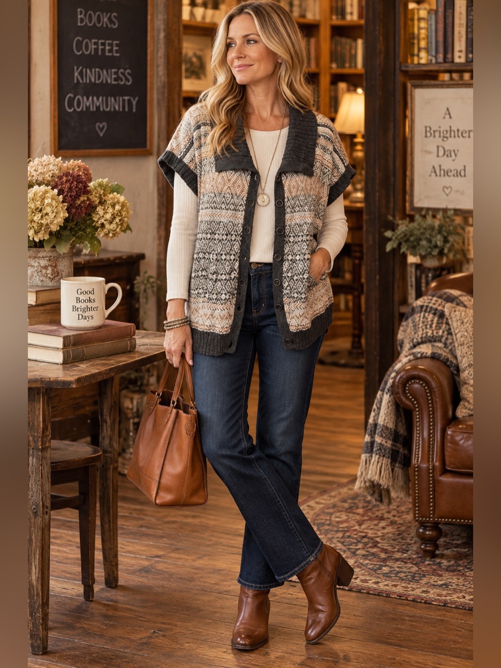 Nomadic Traders XL Fair Isle Geometric Short Sleeve Cardigan Wool Blend